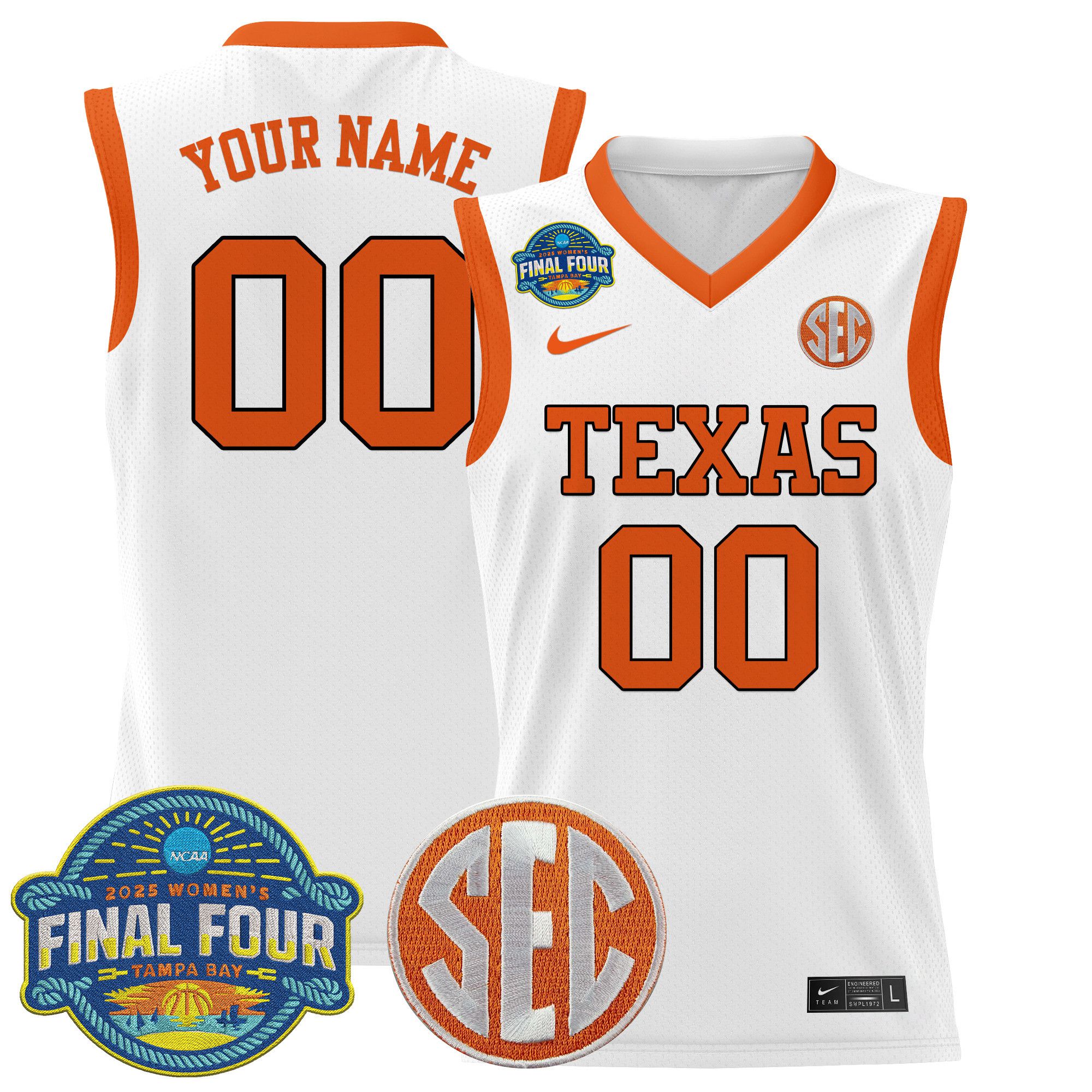 Men Texas Longhorns White 2025 Nike Final Four Patch Lightweight Basketball Custom NCAA Jersey->customized ncaa jersey->Custom Jersey